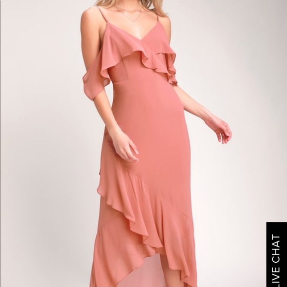 Lulus Dresses & Skirts - Caden Rusty Rose Off-the-Shoulder Ruffled Maxi